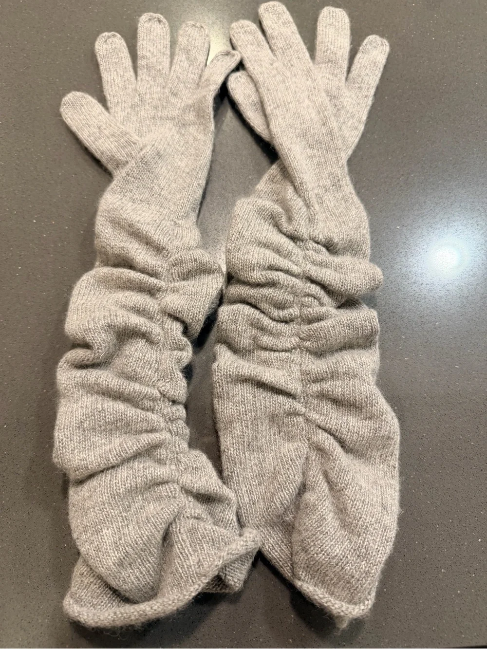Portolano 100% Cashmere Long Ruched Gloves Heather Gray NWOT